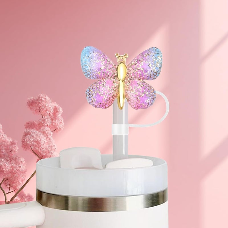 SEMATA 6PCS Cute Butterfly Straw Cover Cap for Stanley Cup Accessories,Glitter Straw Toppers for Stanley Tumbler 40&30 oz,Reusable Straws Tips Protectors Compatible with 10mm Straws - Image 4